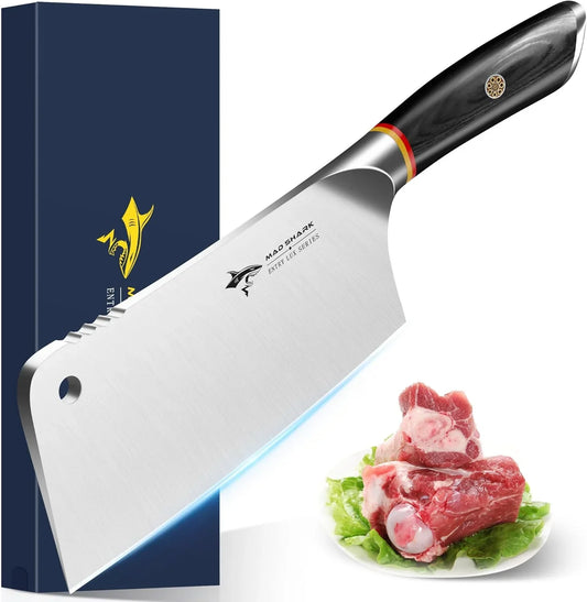 Meat Cleaver, Professional 7.5 Inch Bone Chopping Butcher Knife with Heavy Duty Blade, German Military Grade Composite Steel, Chinese Chef'S Bone Cutting Knife for Home Kitchen & Restaurant