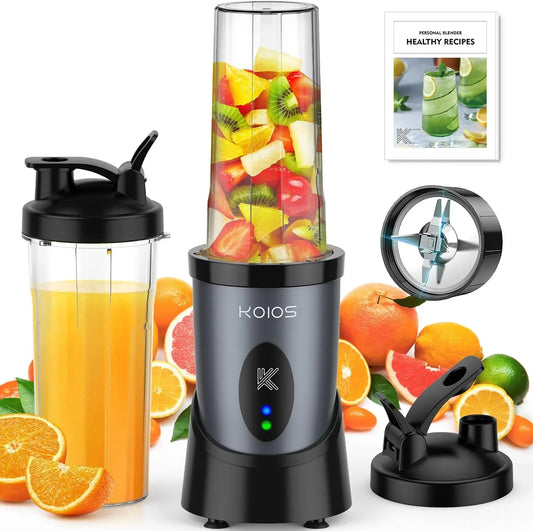 Smoothie Blender, 900W Personal Blender for Shakes and Smoothies for Kitchen with 2 Portable Cups 22Oz, Single Serve Smoothies Maker Mixer for Juices, Nutritious Recipe, Grey Blue