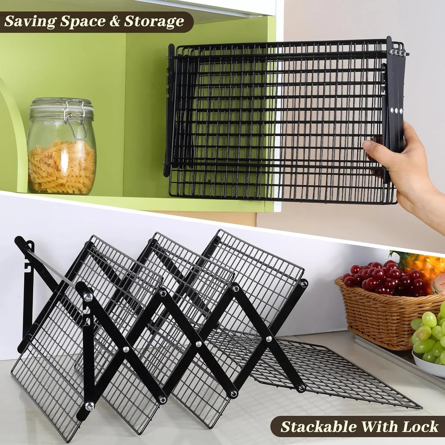 4 Tier Collapsible Cooling Rack - 3 Setting Design, Adjustable ＆ Stackable Baking Rack, 5 Modes Cooling Racks for Cooking and Baking, Roasting ＆ Grilling Gifts for Picnic Party