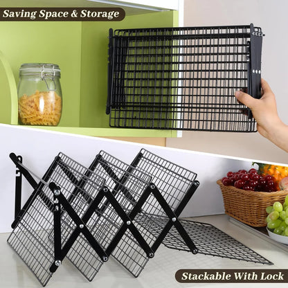 4 Tier Collapsible Cooling Rack - 3 Setting Design, Adjustable ＆ Stackable Baking Rack, 5 Modes Cooling Racks for Cooking and Baking, Roasting ＆ Grilling Gifts for Picnic Party