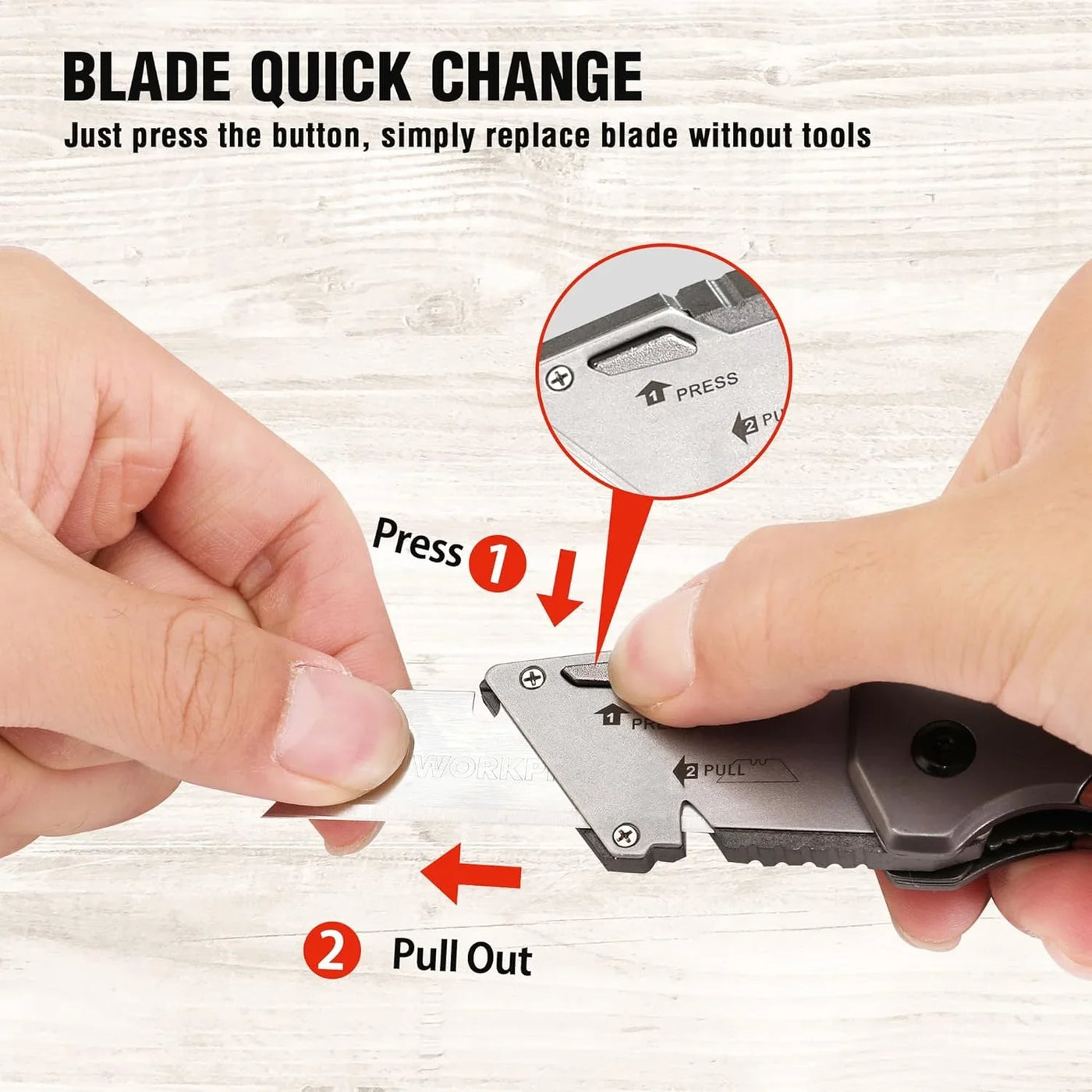 Folding Utility Knife, Quick-Change Box Cutter with Stainless Steel Head & Liner Lock, Wood Handle Razor Knife and Extra 10PC SK5 Blades