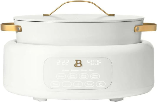 10-In-1 Electric Multi-Cooker, 6 Quart Programmable Cooking Pot with Digital Display, Nonstick Interior, One-Touch Controls, Multi-Function Kitchen Appliance (White Icing)