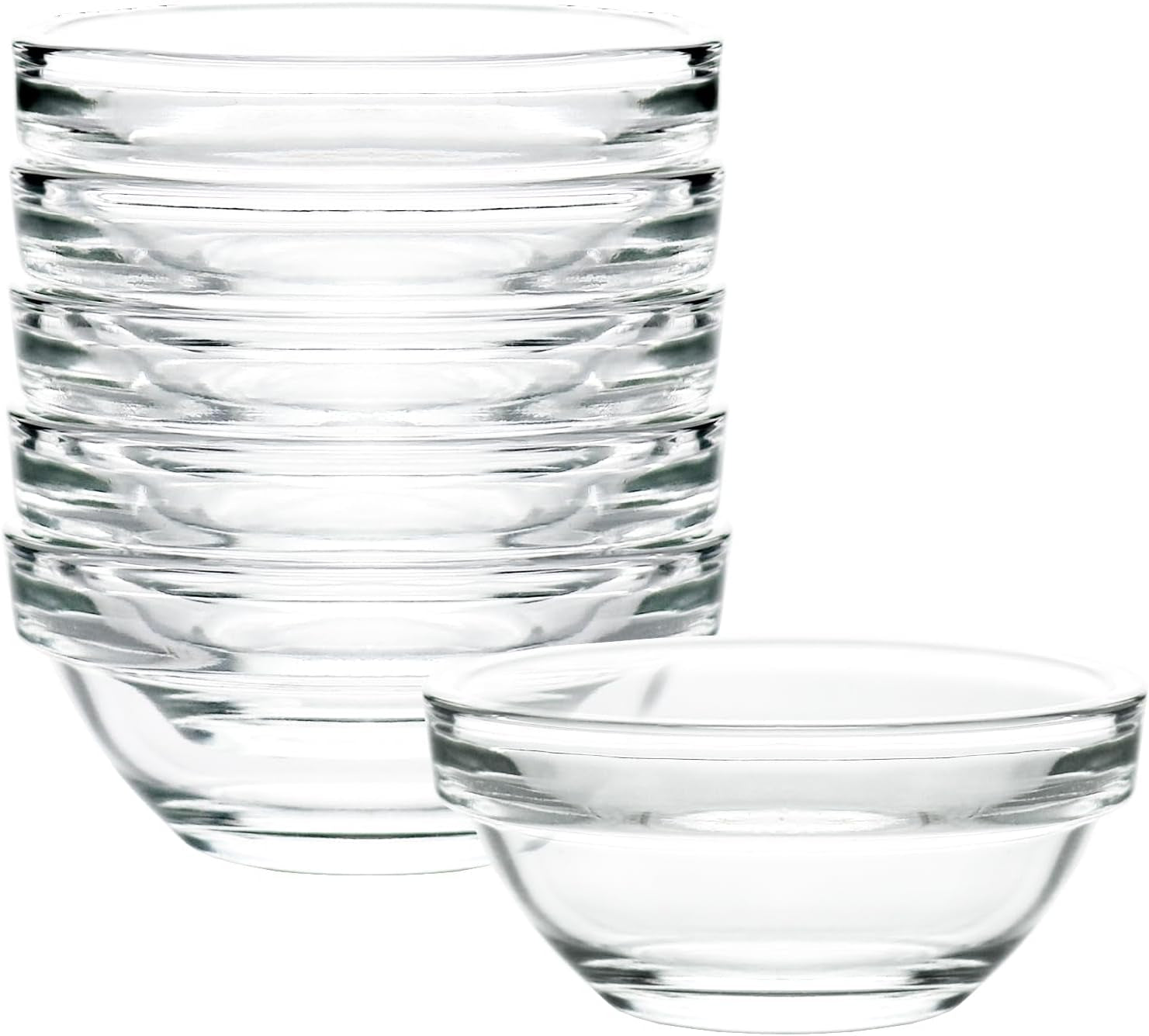 1.5 Oz Clear Glass Bowl, Mini Prep Dish for Salt and Spices, Dishwasher and Microwave Safe, Stackable, Set of 6