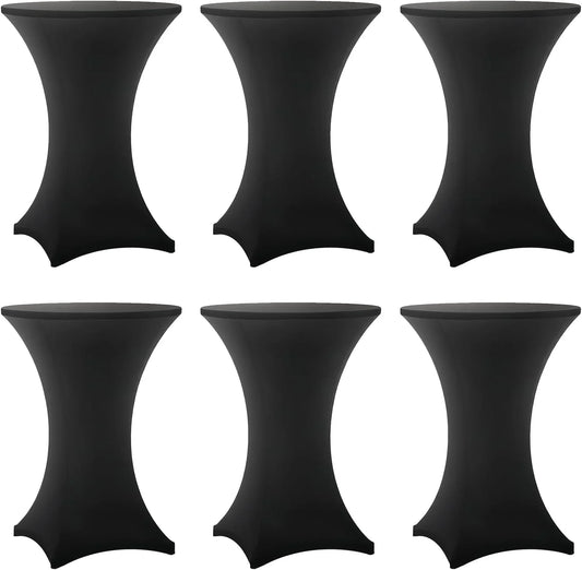 Cocktail Table Covers - 6 Pack 32X43 Inch Table Cloth - Black Fitted Stretch Spandex round High Top Tablecloth for Party, Bar, Birthday, Pub, Banquet