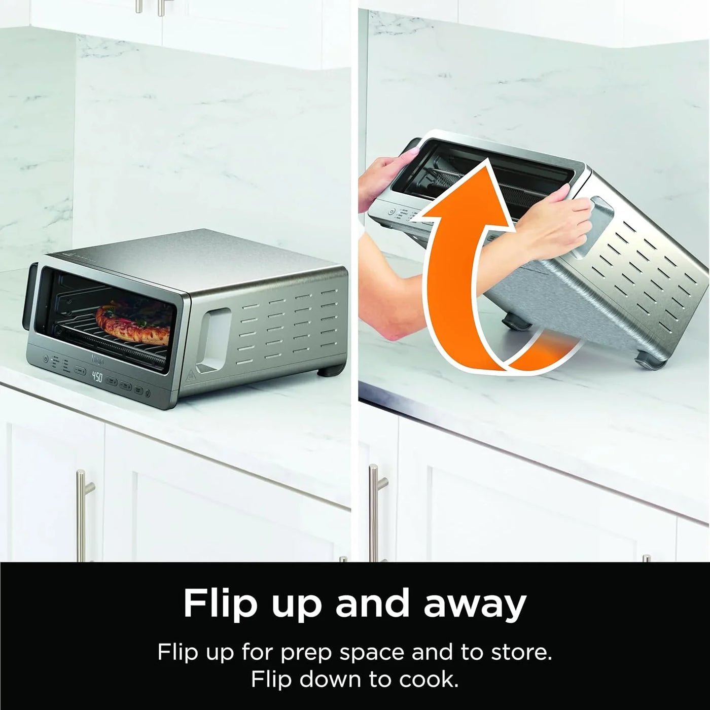 Air Fryer Toaster Oven Combo | 8-In-1 Functionality | Flip up & Away for Storage Space | Air Fry Basket, Sheet Pan, Wire Rack & Removable Crumb Tray |1800 Watt | Stainless Steel | SP151