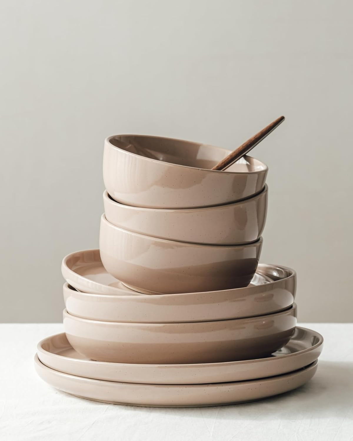 Milkyway Dinnerware Sets, 24 Piece Dish Set, Plates and Bowls Sets for 8, Cinnamon Brown