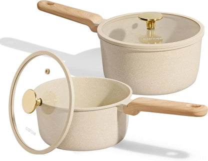1.6Qt & 3.0Qt Sauce Pan Sets with Lid Ceramic Nonstick Pot Set Non Toxic Saucepan with Stay-Cool Handle Small Kitchen Cooking Pots, Easy to Clean, Induction Comptable, PFOA FREE