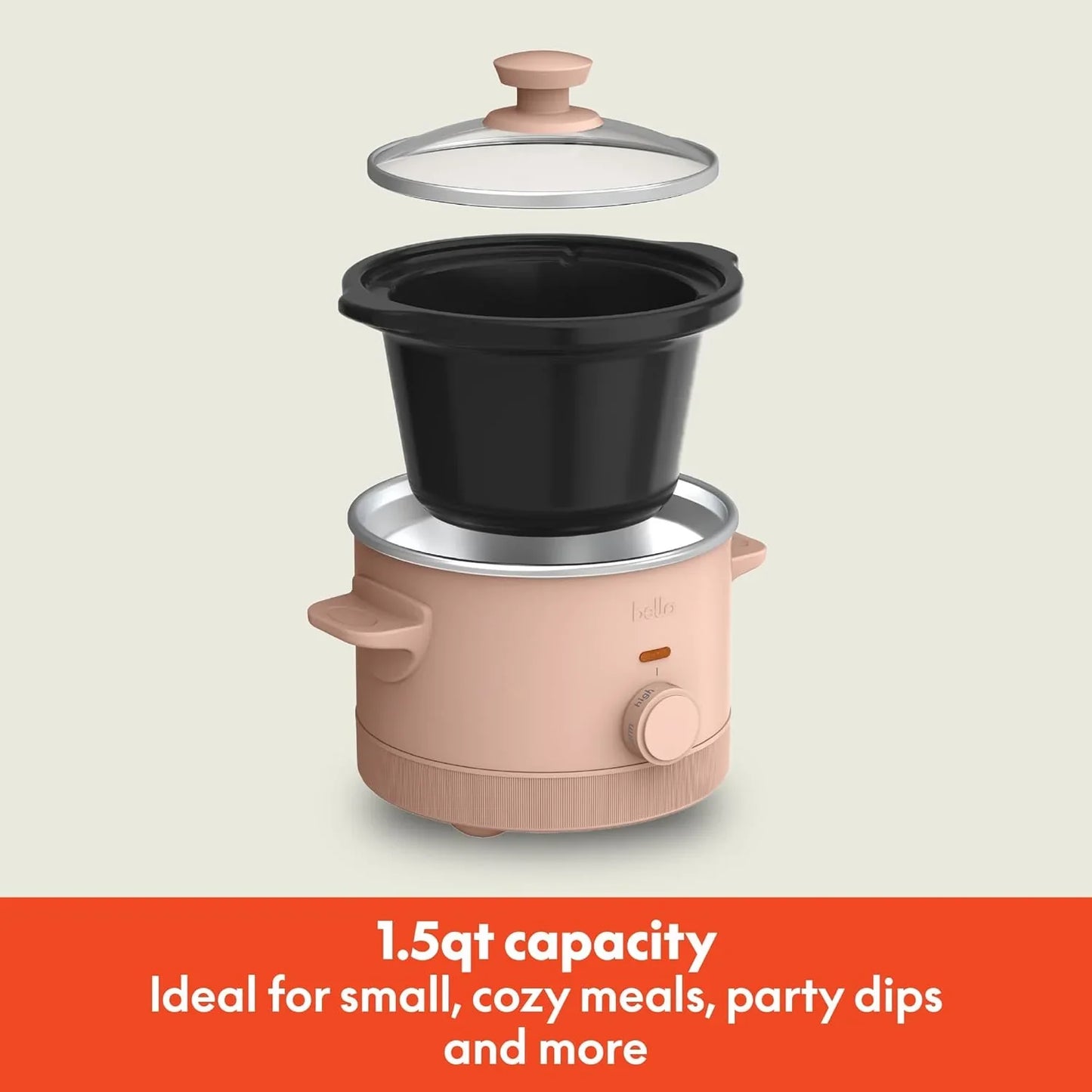 1.5 Qt Slow Cooker with 3 Heat Manual Control, Ceramic Nonstick Coating, Dishwasher Safe Stoneware Pot and Tempered Glass Lid, Tangle Free Cord Wrap & Cool Touch Handles, Blossom