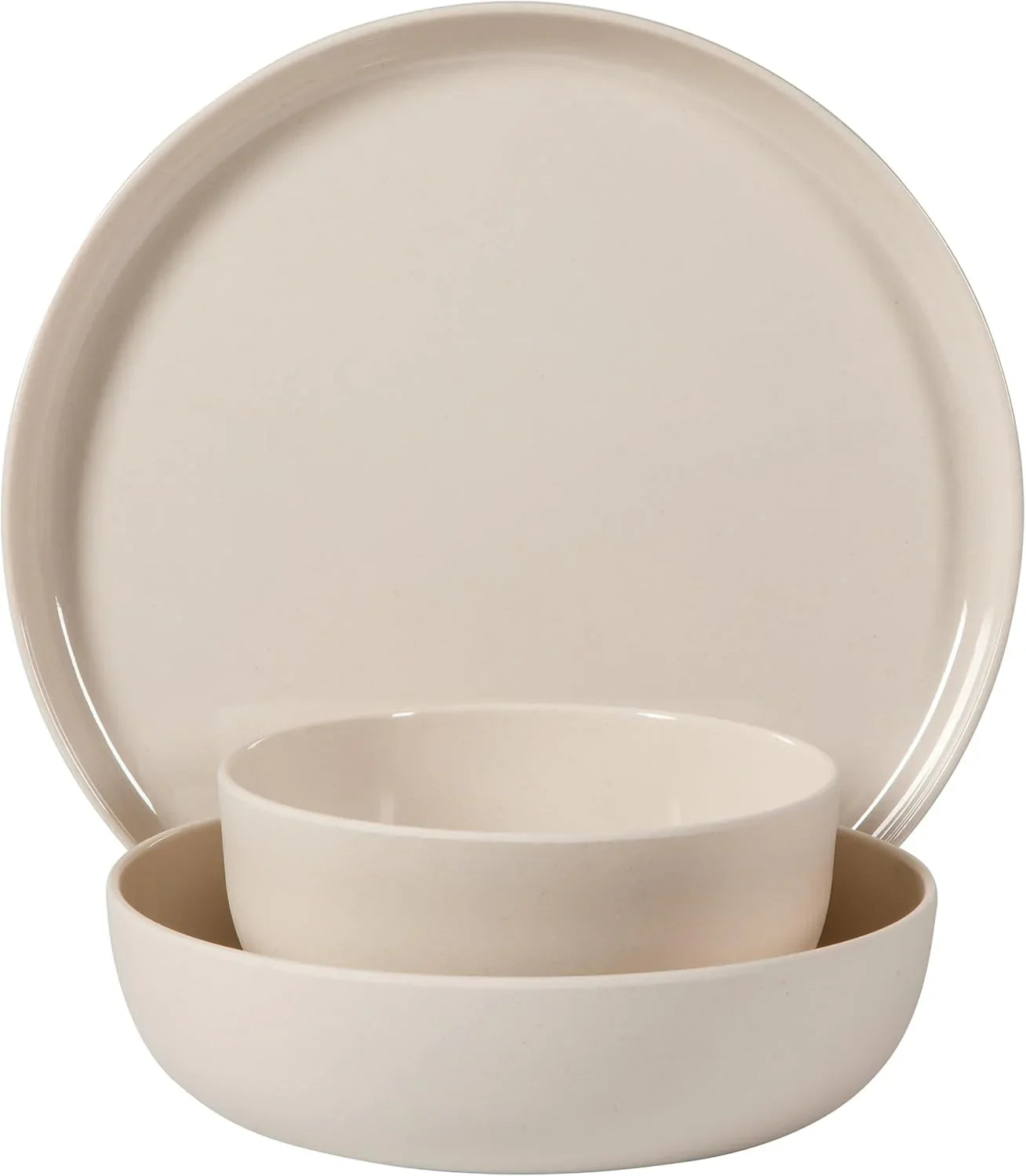 Candy Skies 12 Piece Unbreakable Wheat Straw Melamine Plates and Bowls Dinnerware Set - Outdoor, Camping, & Everyday Use - Matte Exterior/Shiny Interior Taupe Cream
