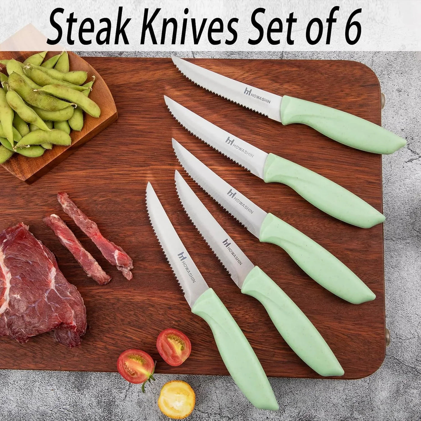 Knife Set,  15 Pieces Kitchen Knife Set with Built in Knife Sharpener, High Carbon German Stainless Steel Knife Block Set, Hand Wash Safe Knives Set, Green