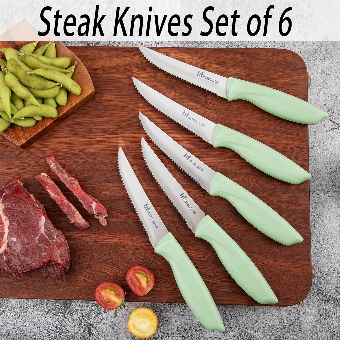 Knife Set,  15 Pieces Kitchen Knife Set with Built in Knife Sharpener, High Carbon German Stainless Steel Knife Block Set, Hand Wash Safe Knives Set, Green