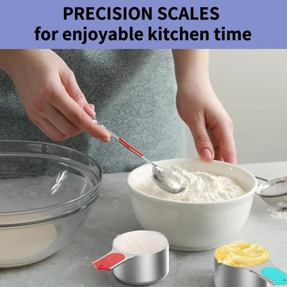 Magnetic Measuring Cups and Spoons Set, 5 Stainless Steel Measuring Cups for Dry and Liquid Ingredients, 7 Magnetic Measuring Spoons, 3 Plastic Measuring Cup with 1 Measuring Conversion Chart