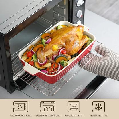 Bakeware Set of 4,  Porcelain Baking Pans Set for Oven, Casserole Dish, Ceramic Rectangular Baking Dish Lasagna Pans for Cooking Cake Pie Dinner Kitchen, Red (9.5"/11.25"/12.75"/14.5")
