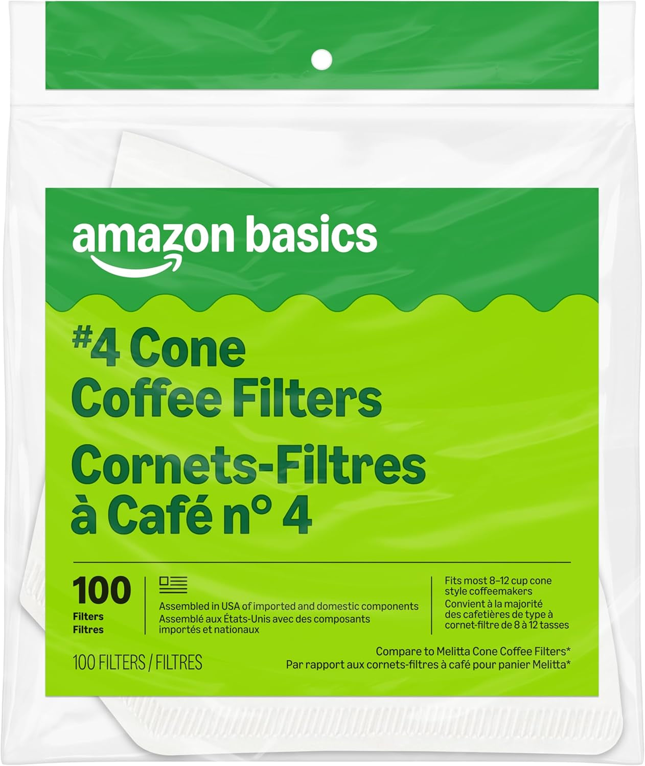 Number 4 Cone Coffee Filters for 8-12 Cup Coffee Makers, White, 100 Count