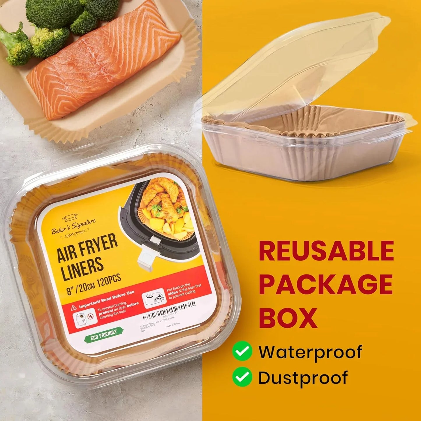 Air Fryer Paper Liners, 125Pcs Air Fryer Disposable Liners, Non-Stick and Oil Proof for Easy Cleanup, 8” Square for 5-8 Qt Basket by