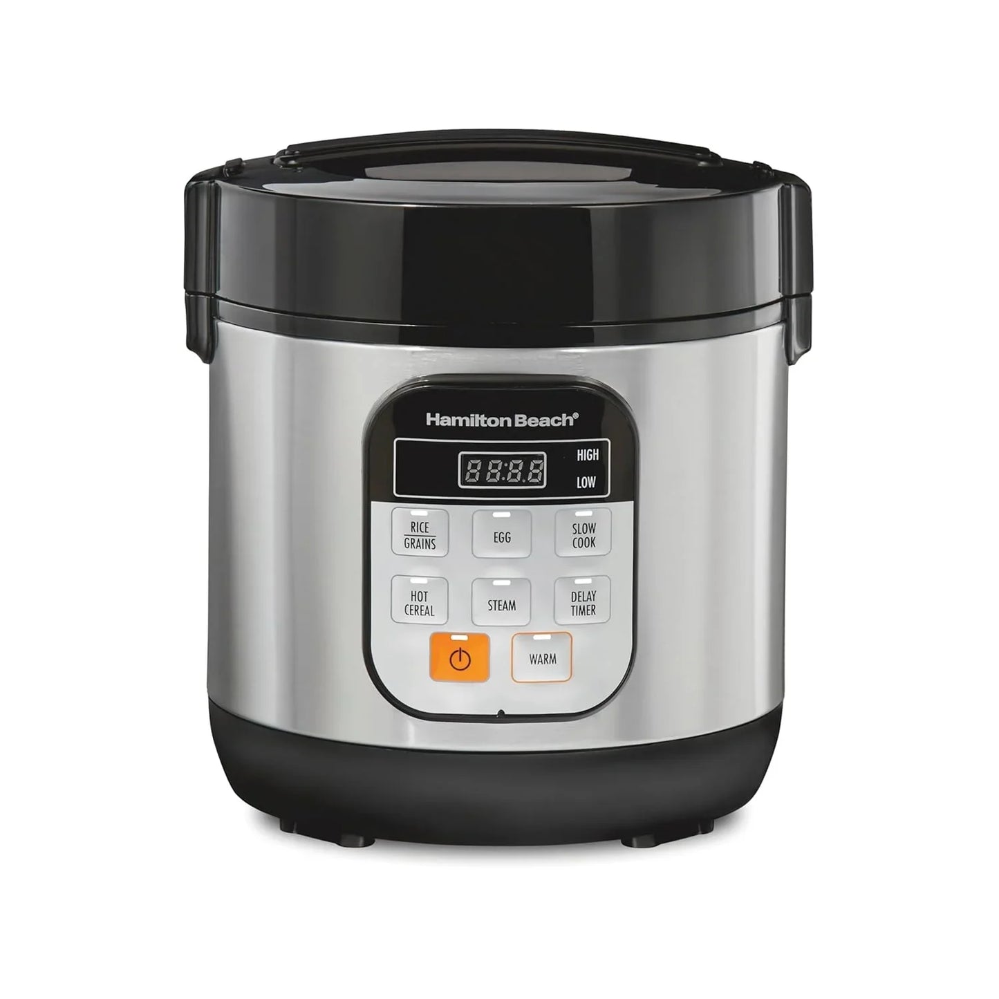 Digital Programmable Rice Cooker & Food Steamer, with Slow Hard-Boiled Egg Functions, Egg/Steam Tray, Small & Compact, 6 Cups Cooked (3 Uncooked), Stainless Steel (37524)
