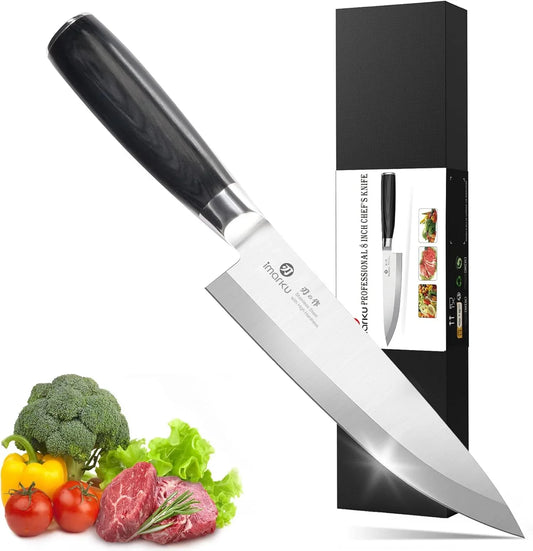 Chef Knife 8-Inch Pro Japanese Kitchen Knife High-Carbon Stainless Steel Paring Knife Ergonomic Handle Rasor Sharp Single-Bevel Edge Birthday Gift for Men