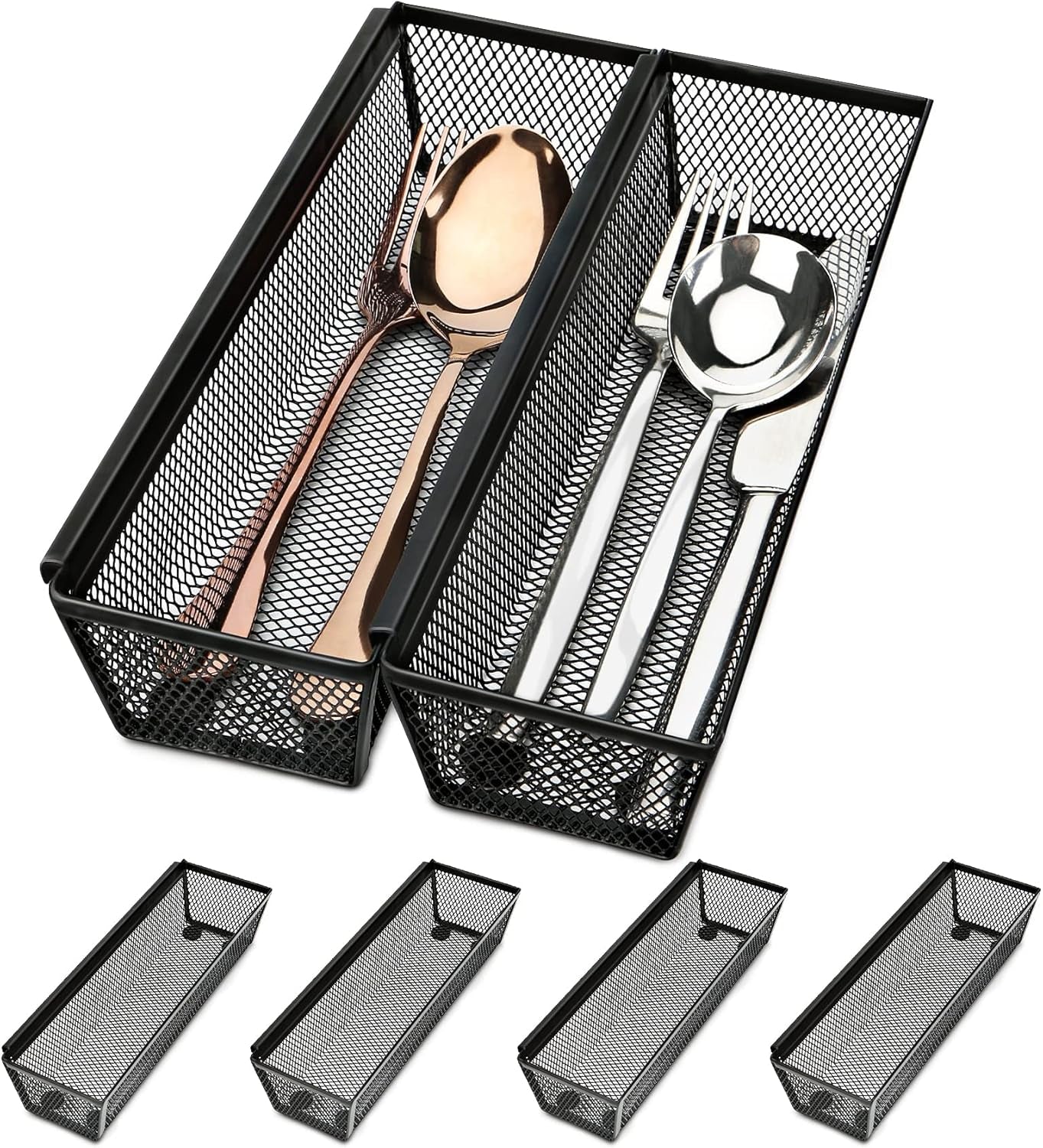 Silverware Drawer Organizer, Silverware Organizer for Drawer, 6 Pack Utensil Organizer for Kitchen Drawers, Kitchen Drawer Organizer for Large Utensils with Interlocking Arm (9.6 * 3 * 2 Inch)