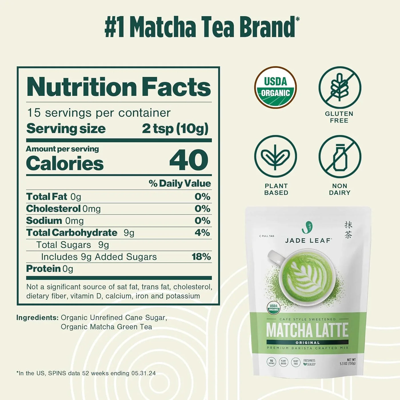 Organic Matcha Latte Mix - Lightly Sweet Japanese Matcha Green Tea Powder with Organic Cane Sugar for Café Style Blend, 5.3 Ounce / 150G (Pack of 1)