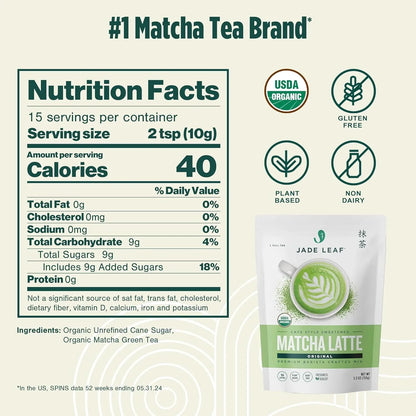 Organic Matcha Latte Mix - Lightly Sweet Japanese Matcha Green Tea Powder with Organic Cane Sugar for Café Style Blend, 5.3 Ounce / 150G (Pack of 1)