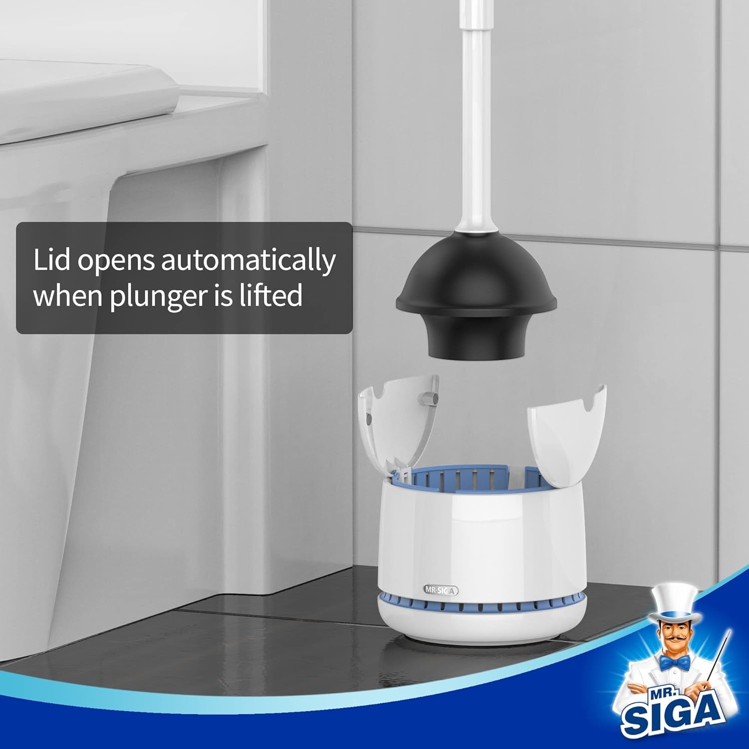 Toilet Plunger with Holder, Heavy Duty Toilet Plunger and Holder Combo for Bathroom Cleaning, White