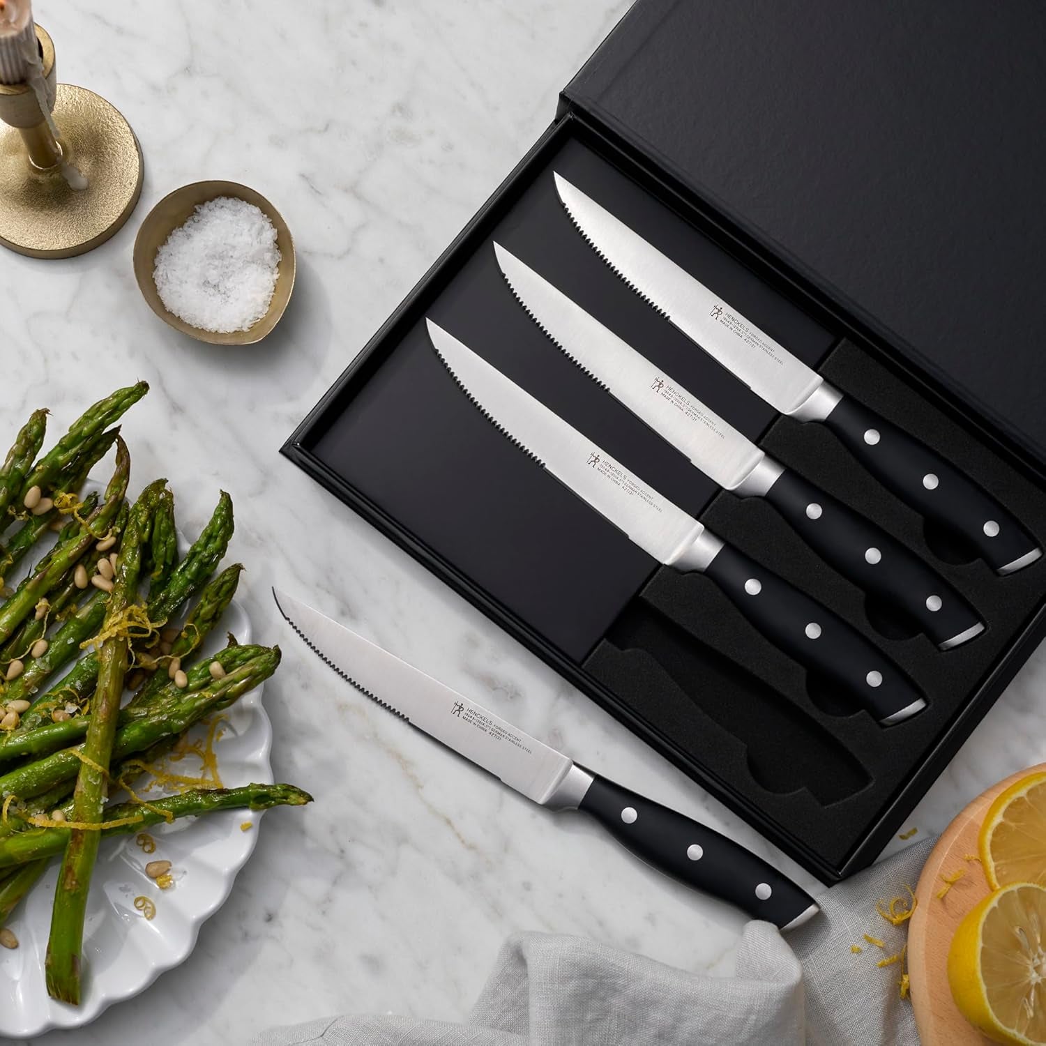 Forged Accent Razor-Sharp Steak Knife Set of 4, Black, German Engineered Knife Informed by over 100 Years of Mastery