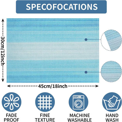 Placemats, Placemats Set of 4, 12X18 Inch Washable Place Mats Easy to Clean Heat Resistant Table Mats Wipeable Placemat for Holiday Party Kitchen Dining Table Decoration, Blue