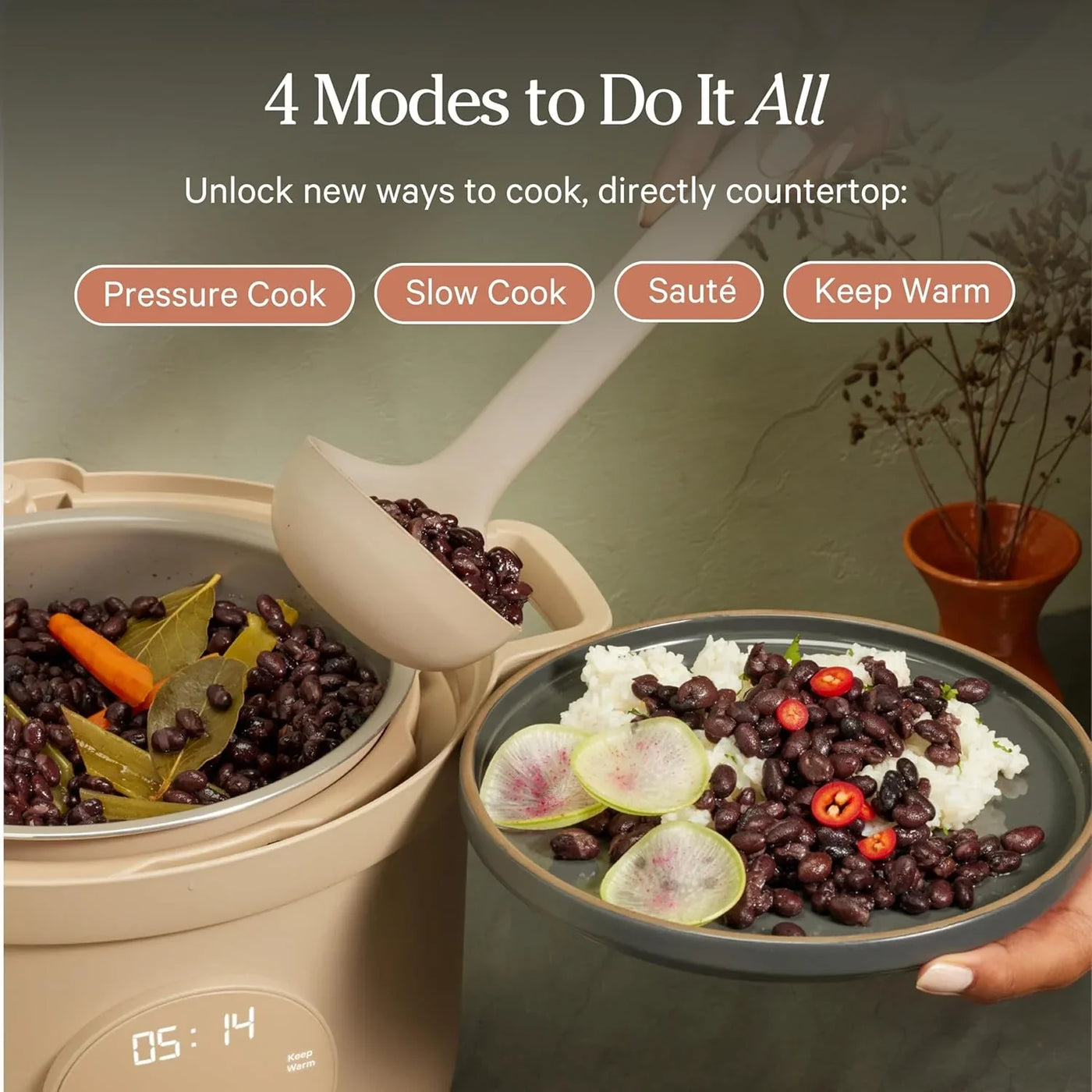 Dream Cooker | 6 Qt Ceramic Nonstick Multicooker & Pressure Cooker with Touchscreen Controls & Auto Steam Release | 4 Modes: Pressure Cook, Sauté/Sear, Slow Cook & Warm | Char