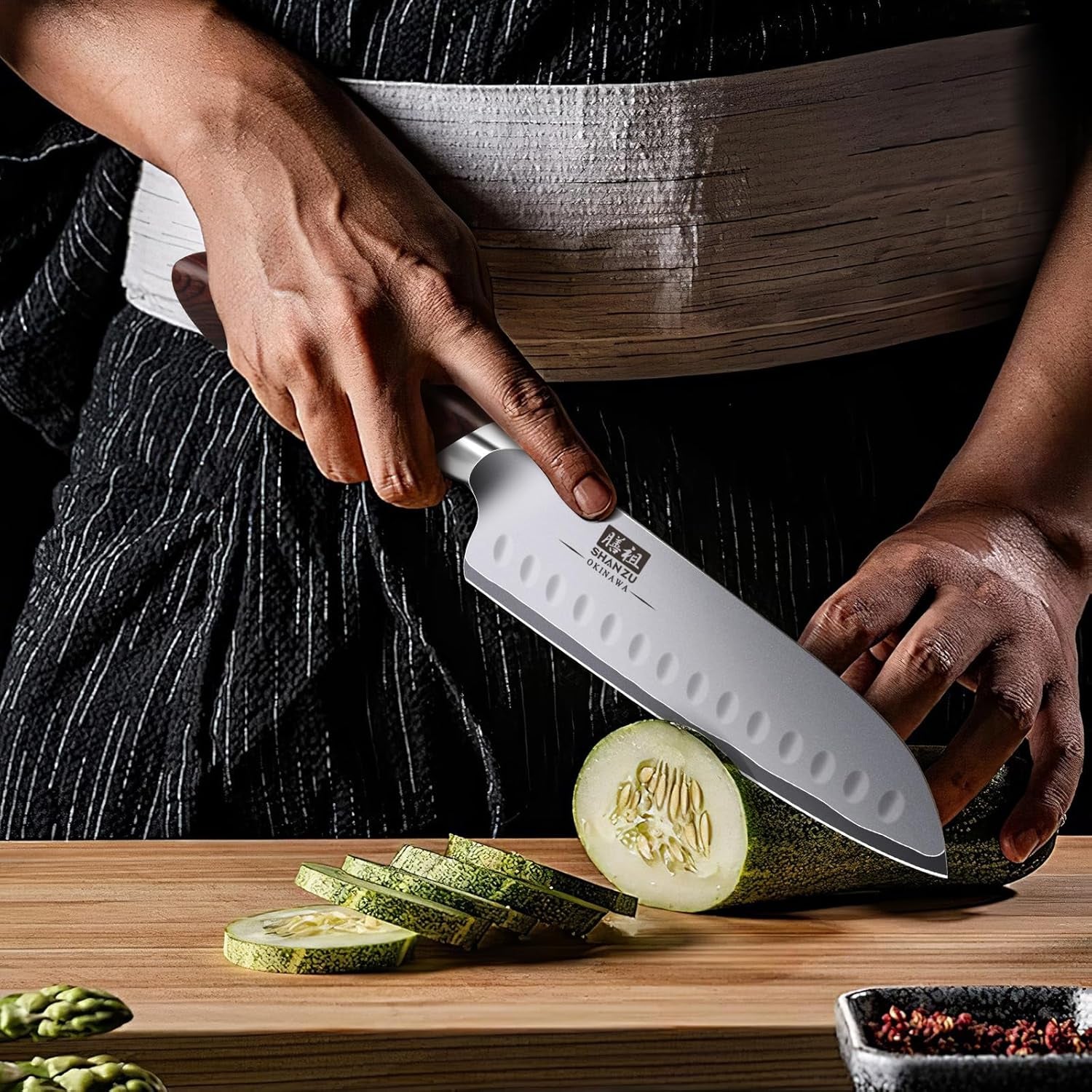 7 Inch Chef Knife, High Carbon Japanese 10Cr15Mov Stainless Steel Santoku Knife, Ultra Sharp Professional Kitchen Cooking Knife with Ergonomic Pakkawood Handle