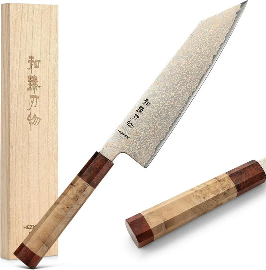 Kiritsuke Chef Knife,8.3 Inch, 37 Layers Tricolor Copper Damascus Steel-Japanese Damascus Knif- Professional Knife for Chefs&Home Cooking-Razor Sharp,Sycamore Wood Handle