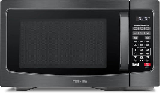 EM131A5C-BS Countertop Microwave Ovens 1.2 Cu Ft, 12.4" Removable Turntable Smart Humidity Sensor 12 Auto Menus Mute Function ECO Mode Easy Clean Interior Black Color 1000W
