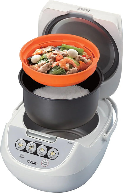 JBV-A10U 5.5-Cup (Uncooked) Micom Rice Cooker and Warmer with Tacook Food Steamer Cooking Tray Technology, White