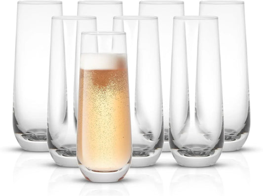 Milo Stemless Champagne Flutes Set of 8 Crystal Glasses. 9.5Oz Prosecco Wine Flute, Mimosa Glasses, Cocktail Glass Set, Water Highball Glass, Bar Glassware