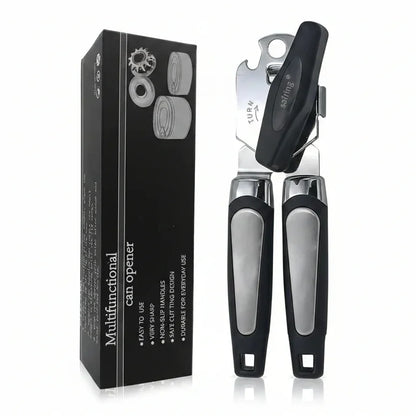Multifunctional can opener with non-slip handles and sharp cutting design for everyday kitchen use