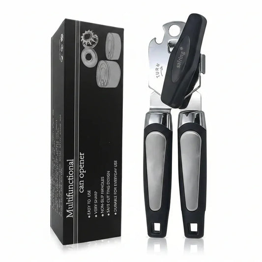 Multifunctional can opener with non-slip handles and sharp cutting design for everyday kitchen use
