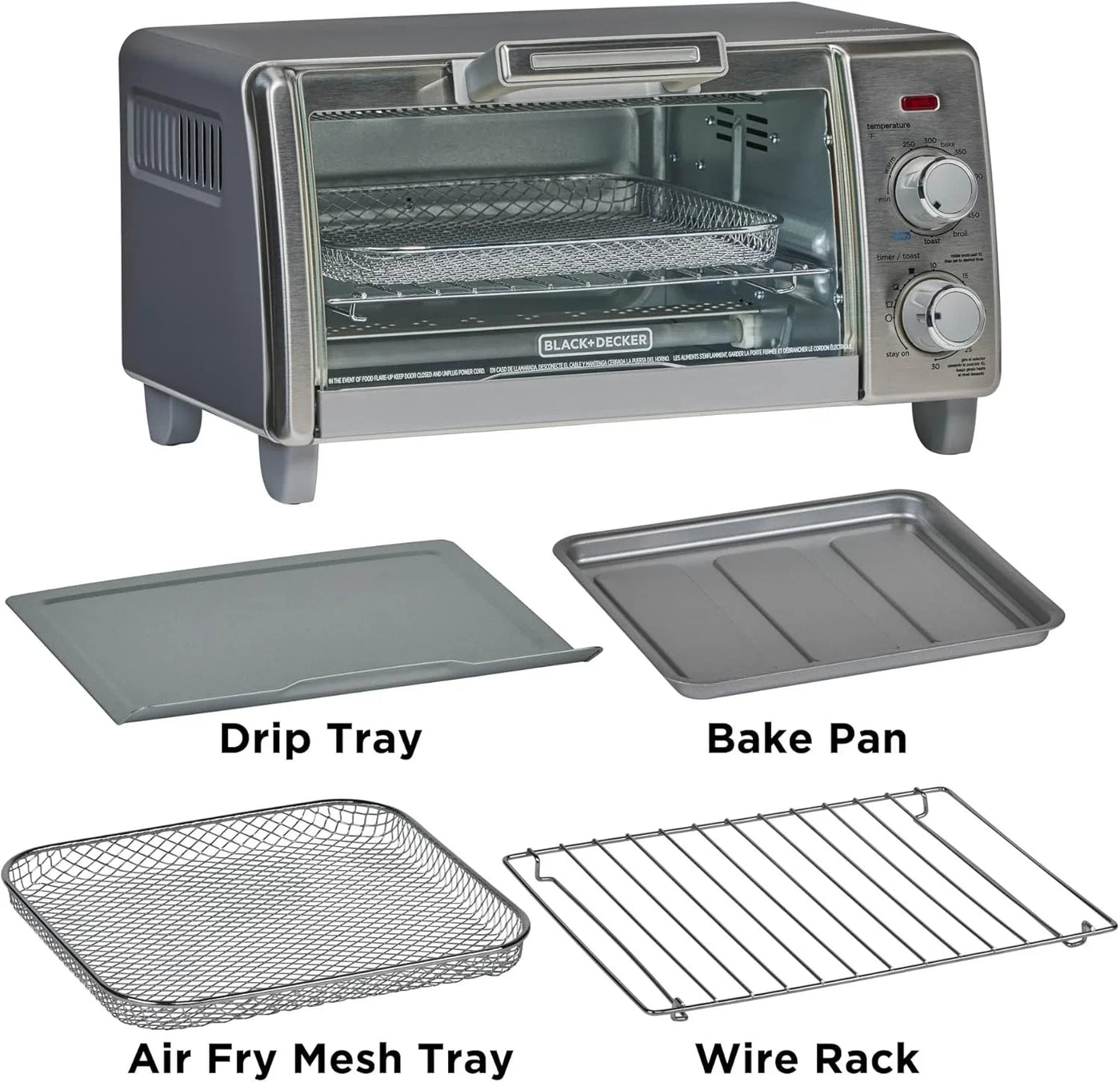 Crisp 'N Bake Air Fry Countertop Convection Toaster Oven, Medium Capacity, 4-Slice, 5-In-1, Fits 9” Pizza, 30-Min Timer, Bake, Broil, Air Fry, Toast, Keep Warm, Stainless Steel