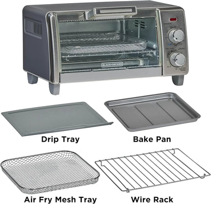 Crisp 'N Bake Air Fry Countertop Convection Toaster Oven, Medium Capacity, 4-Slice, 5-In-1, Fits 9” Pizza, 30-Min Timer, Bake, Broil, Air Fry, Toast, Keep Warm, Stainless Steel
