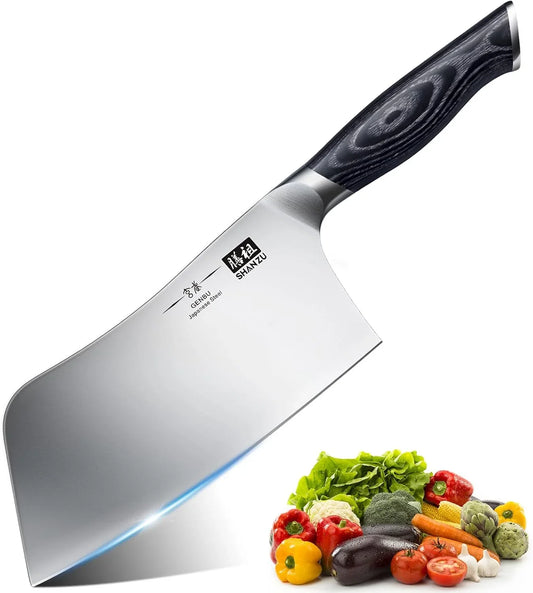 7 Inch Chef Knife, Sharp Meat Cleaver Knife Vegetable Chopper Professional Japanese High Carbon Stainless Steel Kitchen Chopping Knife with K133 Wood Handle, Black Tortoise Genbu Series