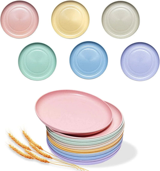 12 PACK 6 Inches Lightweight Mini Wheat Straw Plates,Reusable Plate Set Dishwasher & Microwave Safe,Unbreakable Deep Dinner Plates, Plastic Plates Reusable,They Are Easy to Clean BPA Free