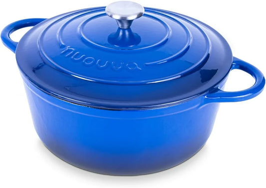 Enamelled Cast Iron Dutch Oven Pot with Lid – 6.4 Quart Non Stick Casserole Pot – Heavy Duty & Oven Safe up to 500° F for Bread Baking, Braising, Stews, Roasting – 28Cm Dark Blue