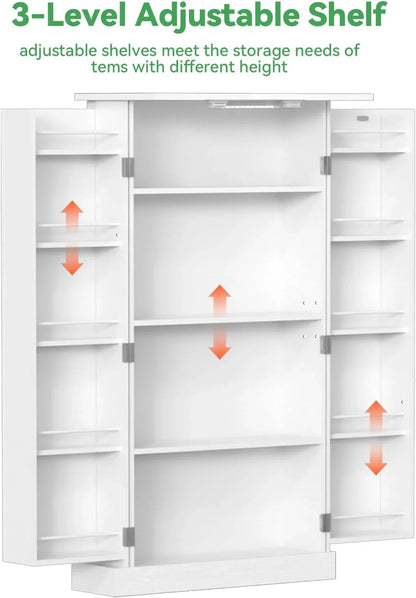 50" LED Kitchen Pantry Cabinet White Storage Cabinet Food Pantry with Doors and Adjustable Shelves Freestanding Buffet Cupboards Sideboard for Kitchen Living Room and Dinning Room