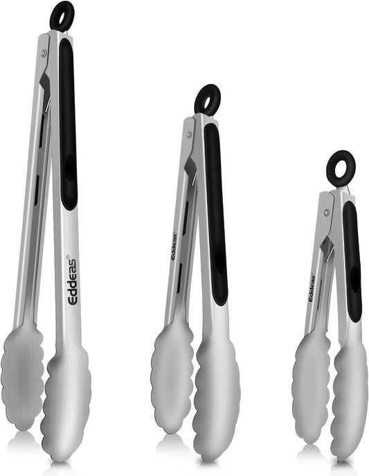Tongs for Cooking - Heat Resistant 600 Degrees Stainless Steel Kitchen Tong,Heavy Duty Metal Locking Tongs - Perfect for Food,Salad and BBQ Set of 3 (7",9" and 12") Dishwasher