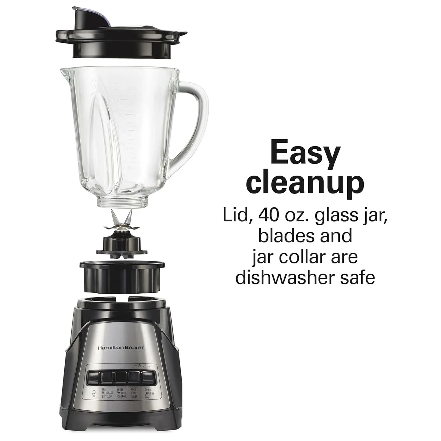 Power Elite Wave Action Blender for Smoothies, 40 Oz Glass Jar, 12 Functions Including Puree, Crush Ice, 700 Watts - Black (58148A)