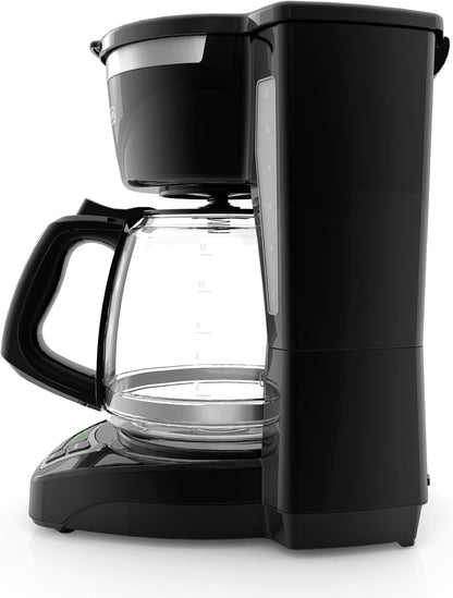 12-Cup Digital Coffee Maker, Programmable, Washable Basket Filter, Sneak-A-Cup, Auto Brew, Water Window, Keep Hot Plate, Black