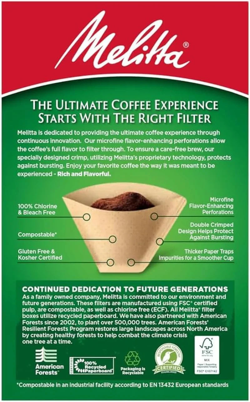 #2 Cone Coffee Filters, Natural Brown, 100 Count - Fits All 2-6 Cup Cone Coffee Makers and 1-Cup Pour-Over Brewers, Compostable, Tear-Resistant, Made in USA
