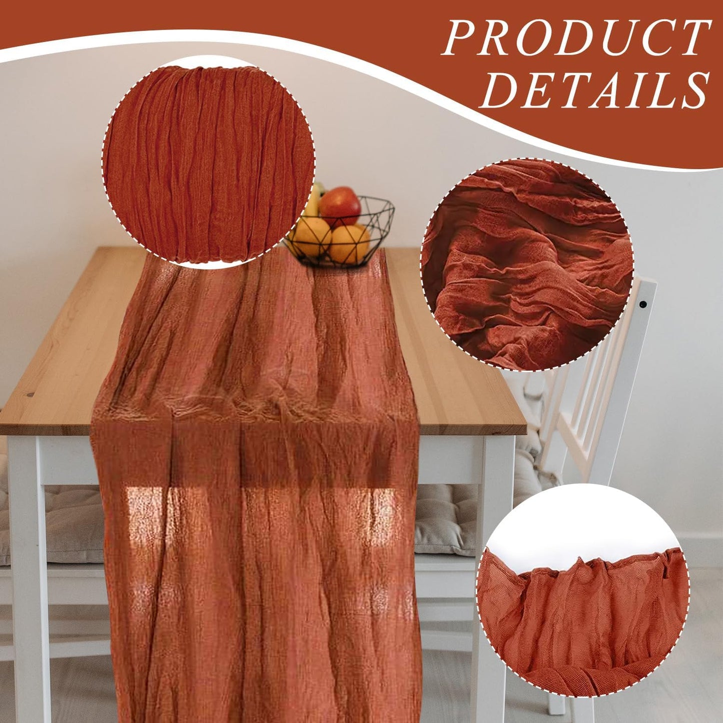 12 Pack Cheesecloth Table Runner, Runner Gauze Boho Wedding Decor Romantic Table Runner for Wedding Birthday Party(35" X 118") (Terracotta)