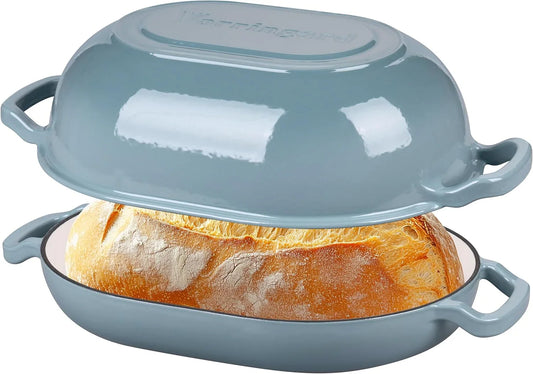 Enameled Cast Iron Sourdough Bread Oven, Dutch Oven, Loaf Cast Iron Bread Pan for Homemade Bread Baking, Meatloaf Pan with Lid, 7QT, Sea Salt