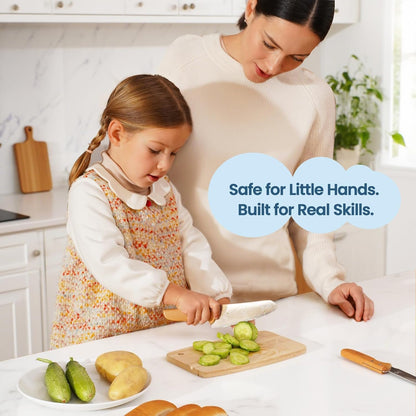 Kids Safe Knife Set, 4Pcs Beginners Kitchen Knives for Real Cooking, Food-Grade Stainless Steel Blades for Cutting Chopping, Child First Starter Knife, Bpa-Free (Silver)