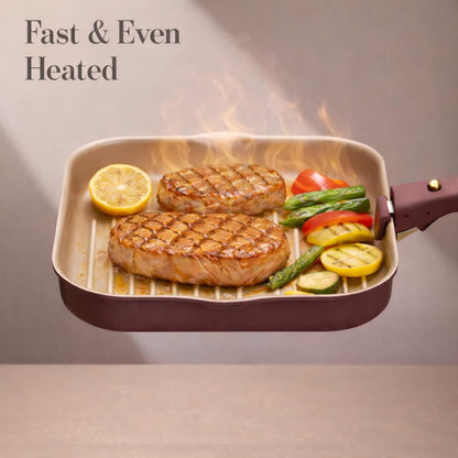 10 Inch Titanium Reinforced Nonstick Grill Pans for Steak, Non-Stick Grill Pans Sets with Detachable Handle, PFOS, PFOA Free, Gas & Induction Safe, All Stovetops Compatible, Burgundy