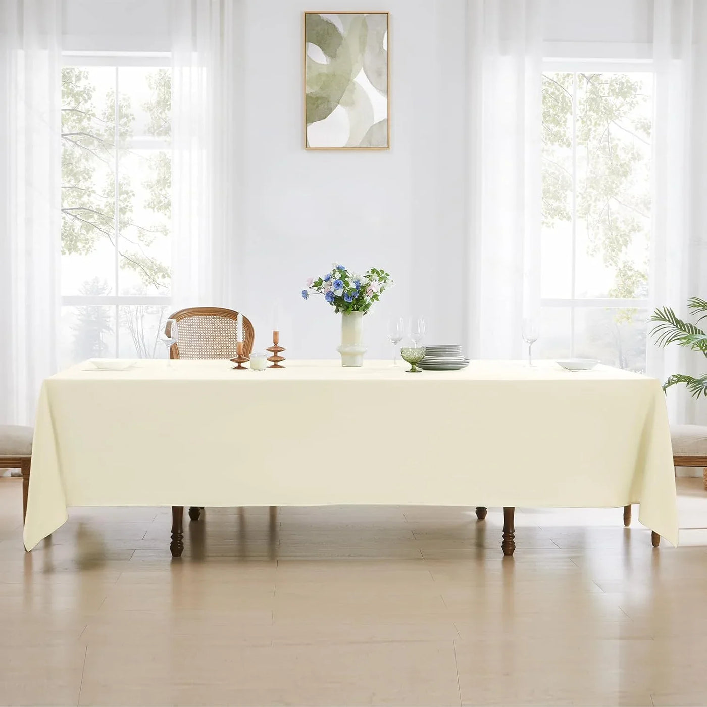 Rectangle Tablecloths 60X120 Inch 6 Pack Ivory Tablecloth for 6Ft Washable Decorative Linen Polyester Table Cloths for 8Ft Dining Table Banquets Buffet Parties and Wedding